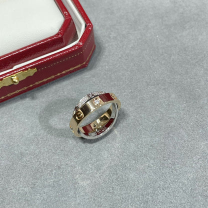 [LOXURA]LOVE PINK GOLD SILVER DIAMOND DOUBLE RING