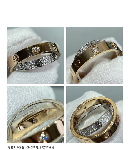 [LOXURA]LOVE PINK GOLD SILVER DIAMOND DOUBLE RING