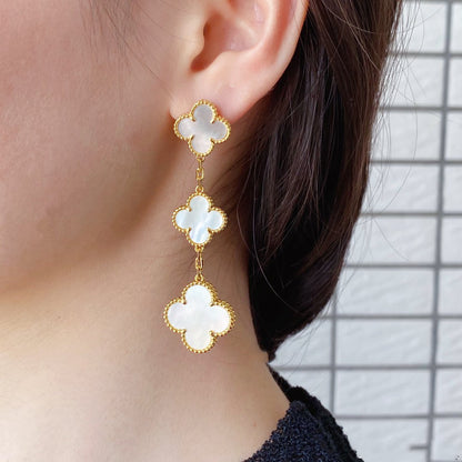 [LOXURA]CLOVER MOP 3 MOTIFS GOLD EARRINGS