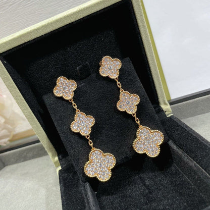 [LOXURA]CLOVER 3 MOTIFS DIAMOND PAVED ROSE GOLD EARRINGS