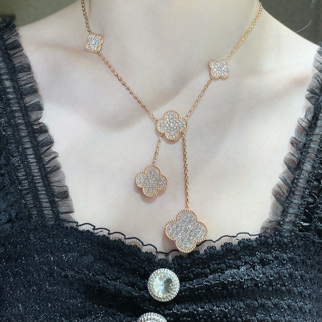 [LOXURA]CLOVER 6 MOTIF DIAMOND PAVED NECKLACE