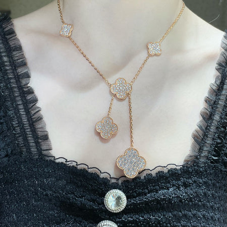 [LOXURA]CLOVER 6 MOTIF DIAMOND PAVED NECKLACE