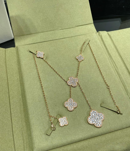 [LOXURA]CLOVER 6 MOTIF DIAMOND PAVED NECKLACE