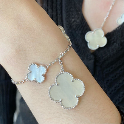 [LOXURA]CLOVER 5 MOTIF WHITE MOP SILVER BRACELET