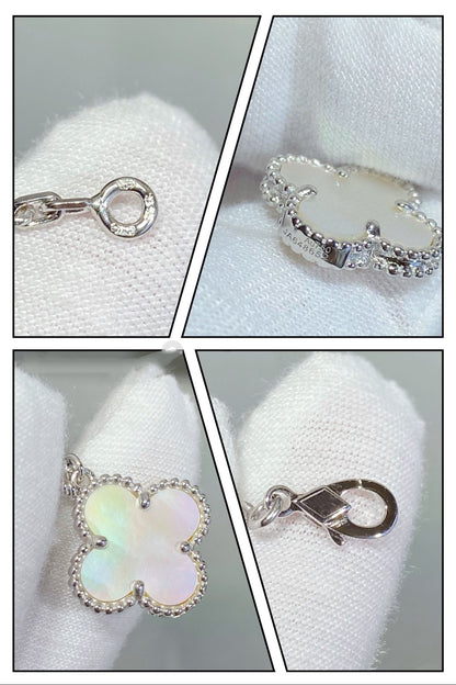 [LOXURA]CLOVER 5 MOTIF WHITE MOP SILVER BRACELET