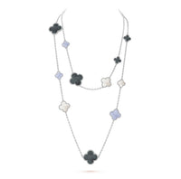 [LOXURA]CLOVER 16 MOTIF CHALCEDONY MOP SILVER NECKLACE