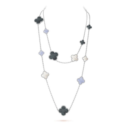 [LOXURA]CLOVER 16 MOTIF CHALCEDONY MOP SILVER NECKLACE