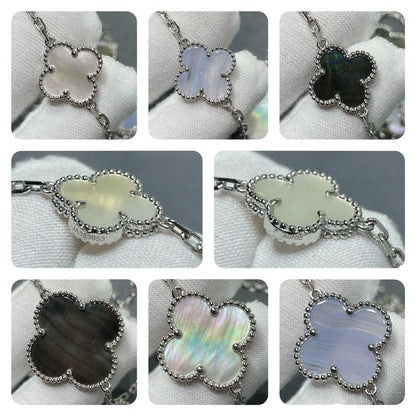 [LOXURA]CLOVER 16 MOTIF CHALCEDONY MOP SILVER NECKLACE