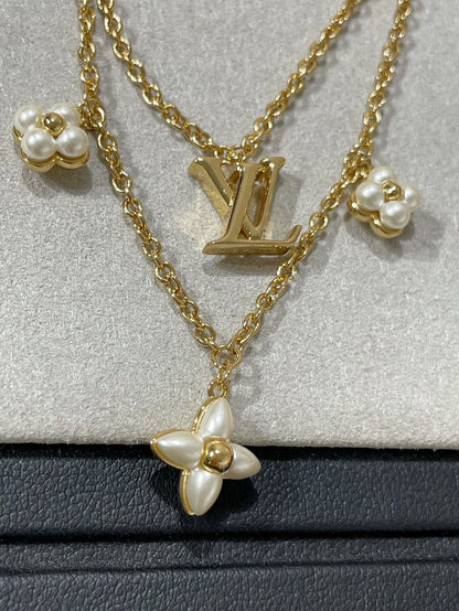 [LOXURA]FLOWERGRAM GOLD MOP DOUBLE ROW NECKLACE