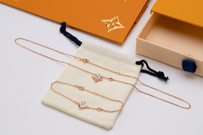 [LOXURA]STAR PINK MOP 1 DIAMOND PINK GOLD NECKLACE