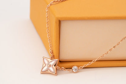 [LOXURA]STAR PINK MOP 1 DIAMOND PINK GOLD NECKLACE