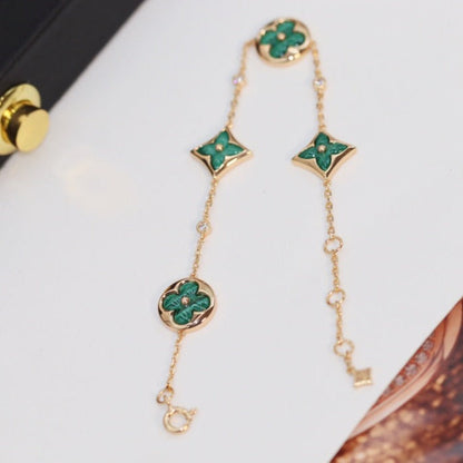 [LOXURA]STAR AND SUN 4 MOTIF PINK GOLD MALACHITE BRACELET