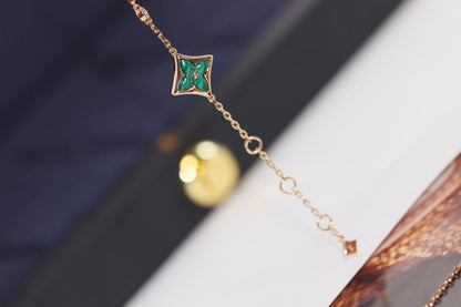 [LOXURA]STAR AND SUN 4 MOTIF PINK GOLD MALACHITE BRACELET