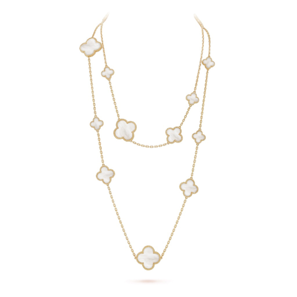 [LOXURA]CLOVER 16 MOTIF WHITE MOP GOLD NECKLACE