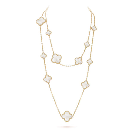 [LOXURA]CLOVER 16 MOTIF WHITE MOP GOLD NECKLACE