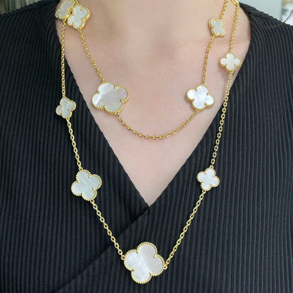 [LOXURA]CLOVER 16 MOTIF WHITE MOP GOLD NECKLACE