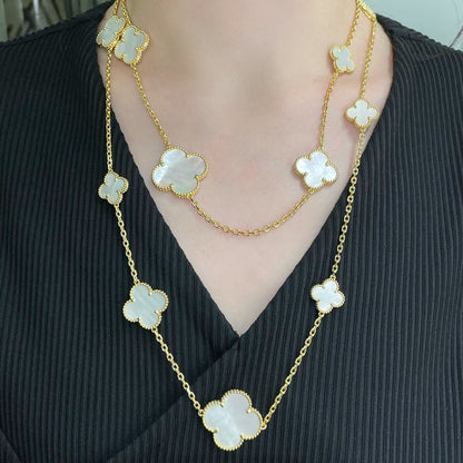 [LOXURA]CLOVER 16 MOTIF WHITE MOP GOLD NECKLACE