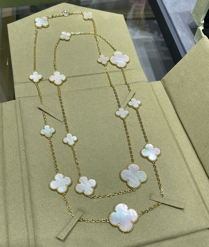 [LOXURA]CLOVER 16 MOTIF WHITE MOP GOLD NECKLACE