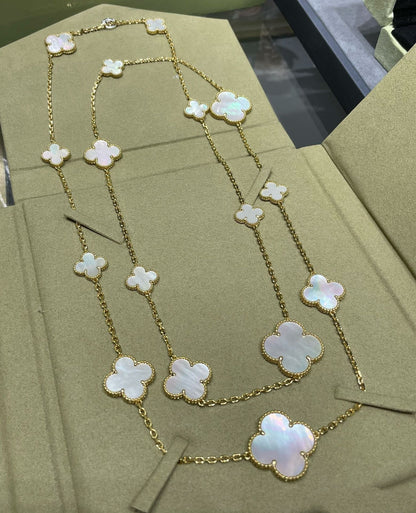 [LOXURA]CLOVER 16 MOTIF WHITE MOP GOLD NECKLACE