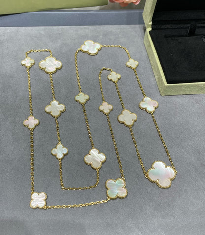 [LOXURA]CLOVER 16 MOTIF WHITE MOP GOLD NECKLACE