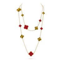 [LOXURA]CLOVER 16 MOTIF CARNELIAN TIGER EYE ROSE GOLD NECKLACE