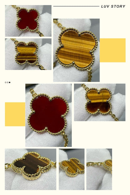 [LOXURA]CLOVER 16 MOTIF CARNELIAN TIGER EYE ROSE GOLD NECKLACE