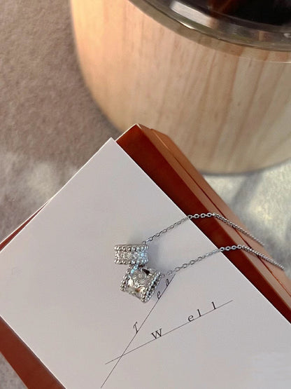 [LOXURA]PERLEE DOUBLE PENDANT SILVER DIAMOND NECKLACE