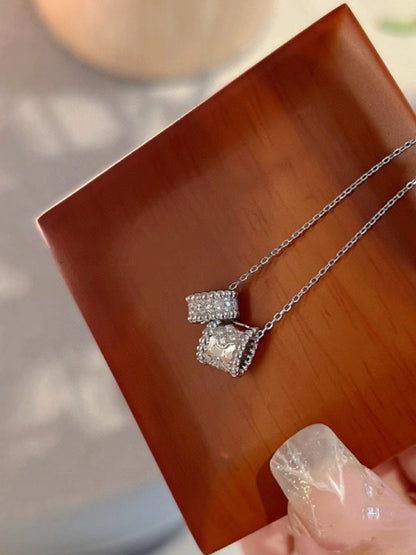 [LOXURA]PERLEE DOUBLE PENDANT SILVER DIAMOND NECKLACE
