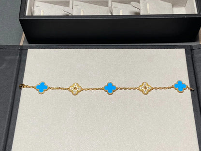 [LOXURA] CLOVER 5 MOTIF BLUE AGATE BRACELET COLLECTION