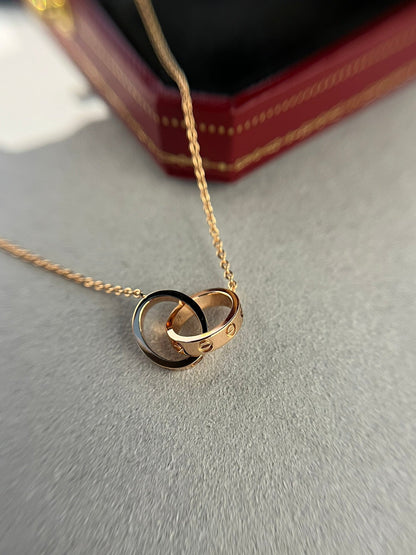 [LOXURA]LOVE NECKLACE DOUBLE RING PINK GOLD
