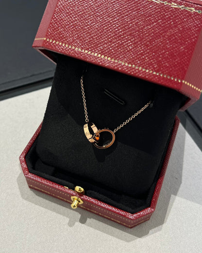 [LOXURA]LOVE NECKLACE DOUBLE RING PINK GOLD
