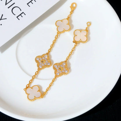 [LOXURA]CLOVER WHITE PEARL MOP 5 MOTIF BRACELET COLLECTION