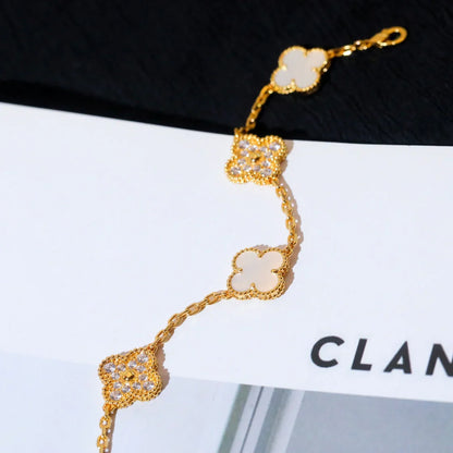 [LOXURA]CLOVER WHITE PEARL MOP 5 MOTIF BRACELET COLLECTION