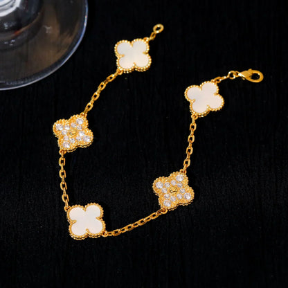 [LOXURA]CLOVER WHITE PEARL MOP 5 MOTIF BRACELET COLLECTION