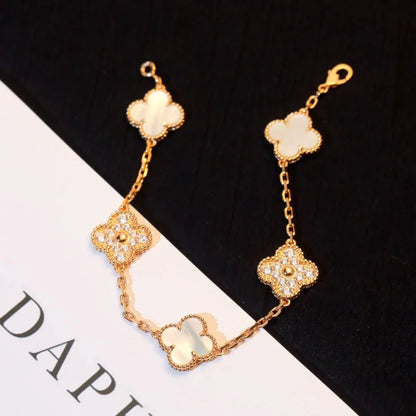 [LOXURA]CLOVER WHITE PEARL MOP 5 MOTIF BRACELET COLLECTION