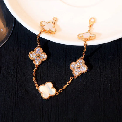 [LOXURA]CLOVER WHITE PEARL MOP 5 MOTIF BRACELET COLLECTION