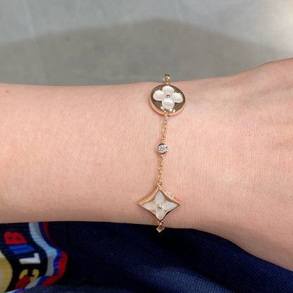 [LOXURA]STAR AND SUN 4 MOTIF WHITE MOP PINK GOLD BRACELET