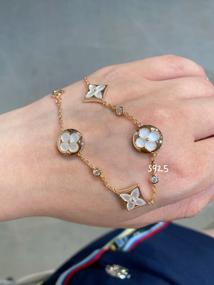 [LOXURA]STAR AND SUN 4 MOTIF WHITE MOP PINK GOLD BRACELET