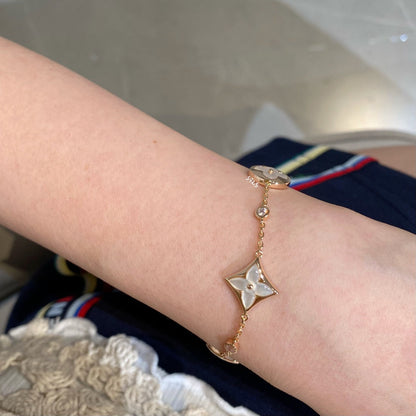 [LOXURA]STAR AND SUN 4 MOTIF WHITE MOP PINK GOLD BRACELET