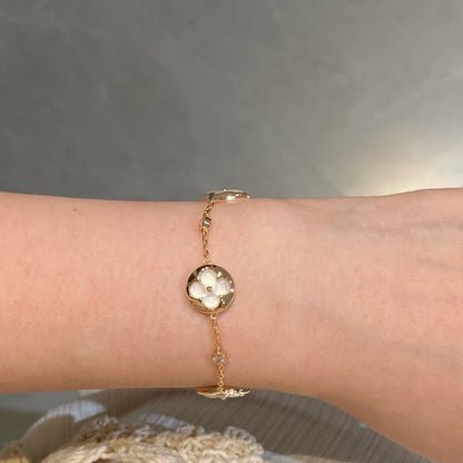 [LOXURA]STAR AND SUN 4 MOTIF WHITE MOP PINK GOLD BRACELET