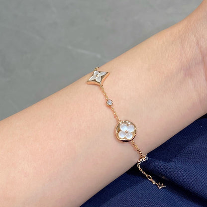 [LOXURA]STAR AND SUN 4 MOTIF WHITE MOP PINK GOLD BRACELET