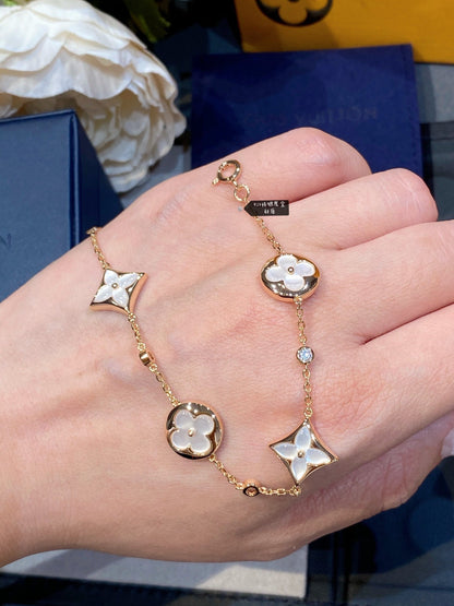 [LOXURA]STAR AND SUN 4 MOTIF WHITE MOP PINK GOLD BRACELET