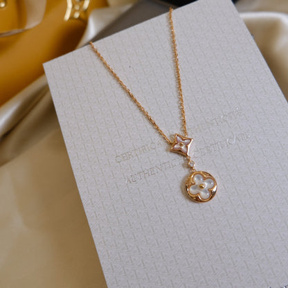 [LOXURA]STAR AND SUN WHITE MOP 2 MOTIF PINK GOLD NECKLACE