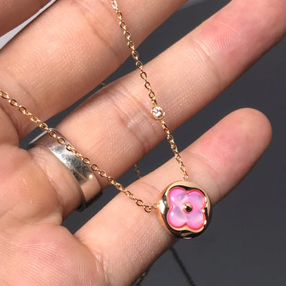 [LOXURA]COLOR BLOSSOM PINK MOP SUN GOLD NECKLACE