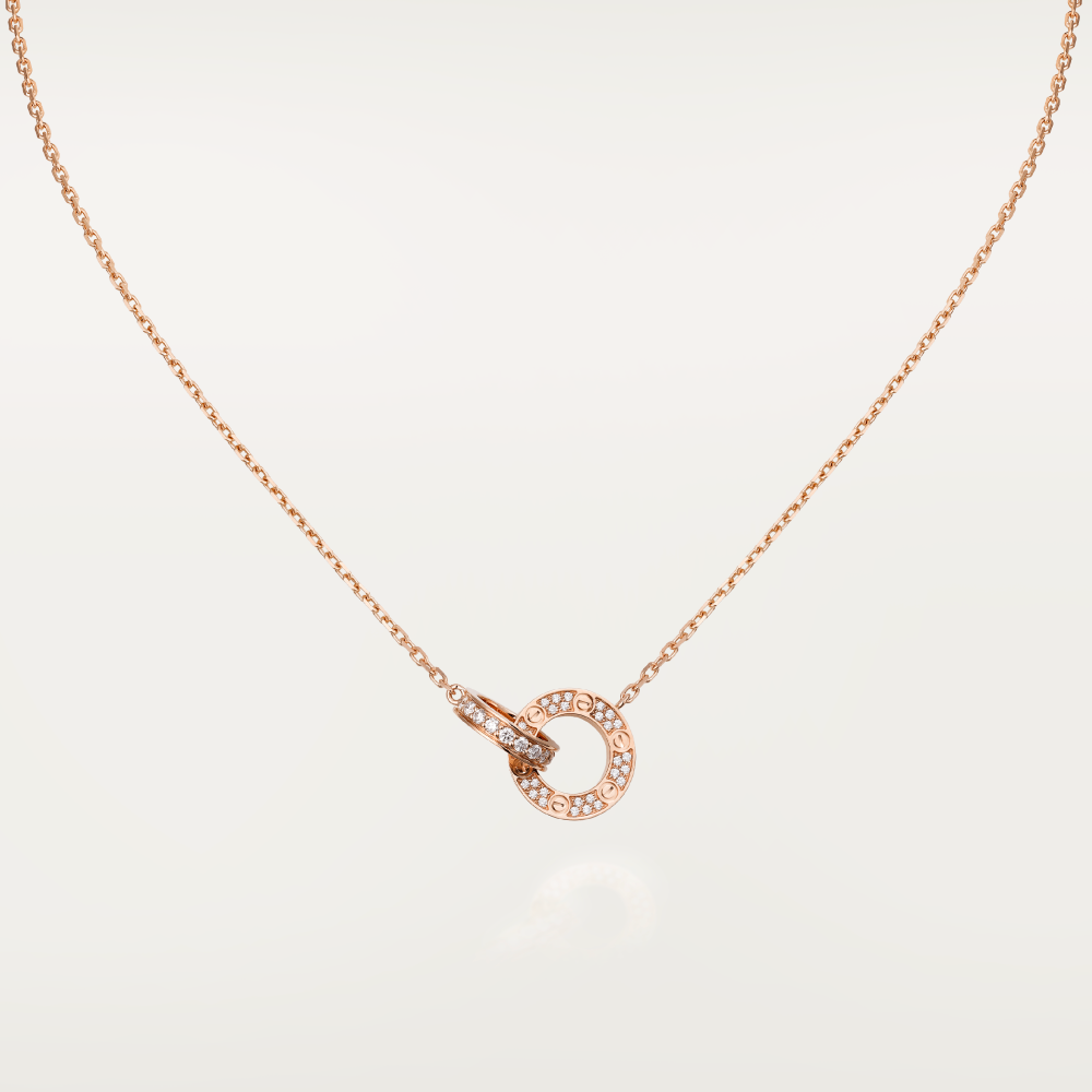 [LOXURA]LOVE 7.6MM NECKLACE ROSE GOLD AND SILVER  FULL DIAMOND