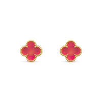 [LOXURA]NEW CLOVER 15MM PINK ENAMEL STUD EARRINGS