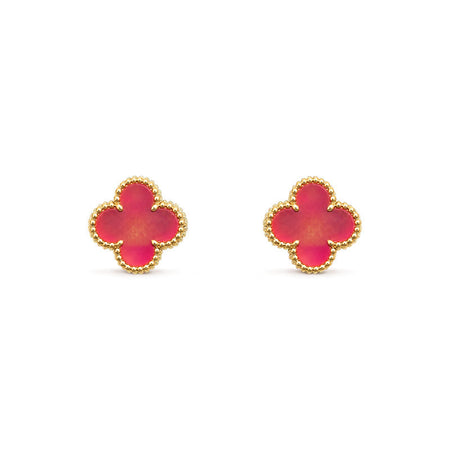 [LOXURA]NEW CLOVER 15MM PINK ENAMEL STUD EARRINGS