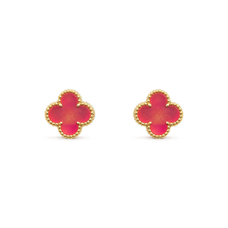 [LOXURA]NEW CLOVER 15MM PINK ENAMEL STUD EARRINGS