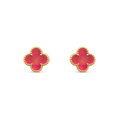 [LOXURA]NEW CLOVER 15MM PINK ENAMEL STUD EARRINGS