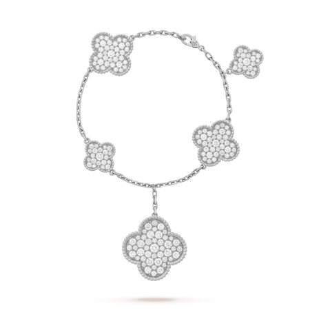 [LOXURA]CLOVER 6 MOTIFS SILVER DIAMOND BRACELET